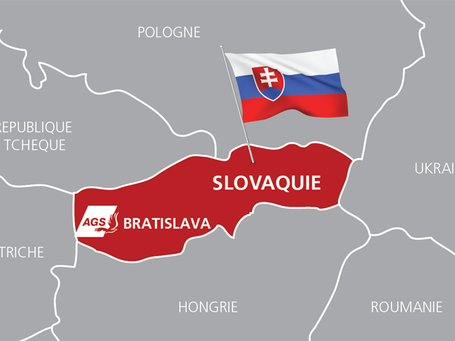 Map of Slovakia and AGS' branch in Bratislava