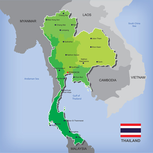 Map of Thailand, Asia